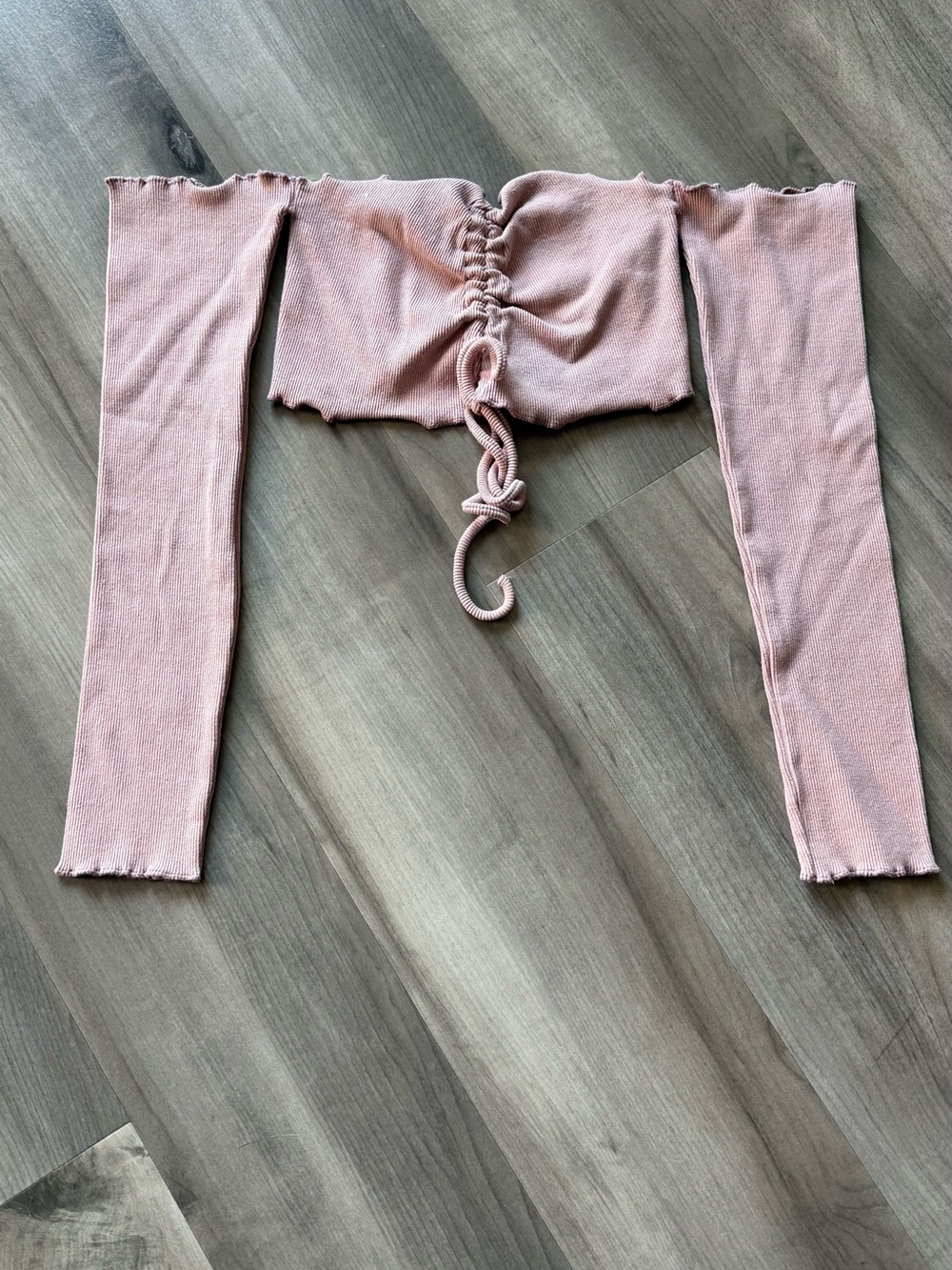 Ruched Tie-Front Long Sleeve Crop Top - Dusty Rose